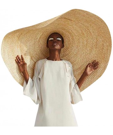 Sun Hats Women's Fashion Sun Hat Extra Large Brim Straw Hat Summer Beach UV Ray Blocking Outdoor Wedding Cap - Beigh - CP18T7...