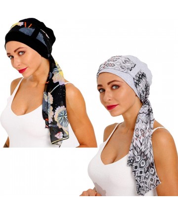 Skullies & Beanies Bamboo Cotton Lined Cancer Headwear for Women Chemo Hat with Scarfs of - Black+gray - CZ18WXOYGHL $33.02