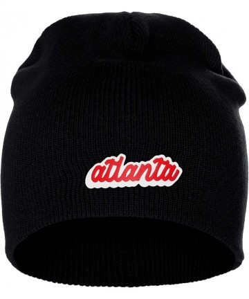 Skullies & Beanies Classic USA Cities Winter Knit Cuffless Beanie Hat 3D Raised Layer Letters - Atlanta Black - White Red - C...
