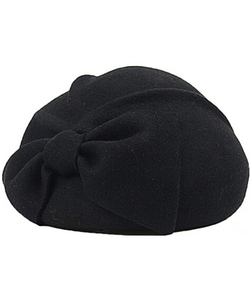 Berets Women's Decorative Bow Wool Beret Cap - Black - C312MCICS27 $49.35