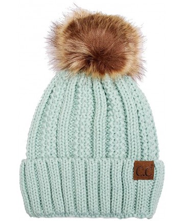 Skullies & Beanies Exclusive Knitted Hat with Fuzzy Lining with Pom Pom - Mint - CH12K7GMBCD $20.77