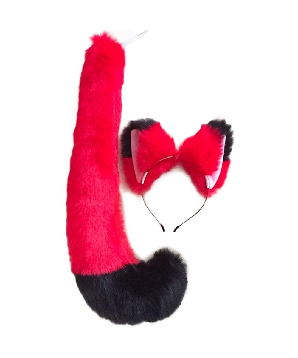Headbands Party Cosplay Costume Fox Ears Faux Fur Hair Hoop Headband + Tail Set - A9 Red Black - C518XS9W2ZQ $30.12