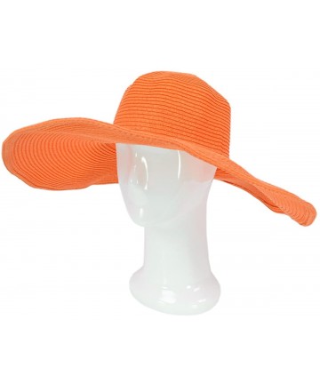 Sun Hats Women's Classic Solid Color Floppy Wide Brim Straw Beach Sun Hat - Diff Colors - Orange - CW11WSLNIM3 $14.43