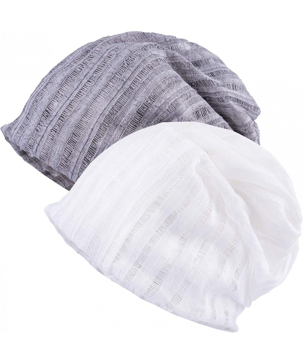 Skullies & Beanies Women's Chemo Hat Beanie Scarf Liner for Turban Hat Headwear for Cancer - 2 Pack White & Gray - CJ18WCTITQ...