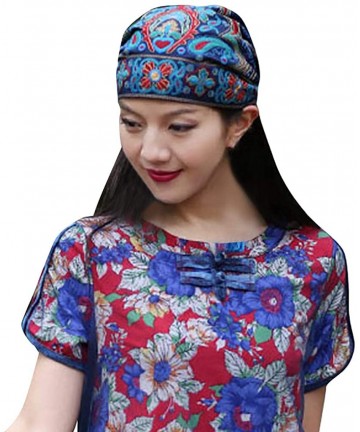 Skullies & Beanies Vintage Pleated Mexican Embroidery Flowers - Blue - CF18AKO63SQ $21.59