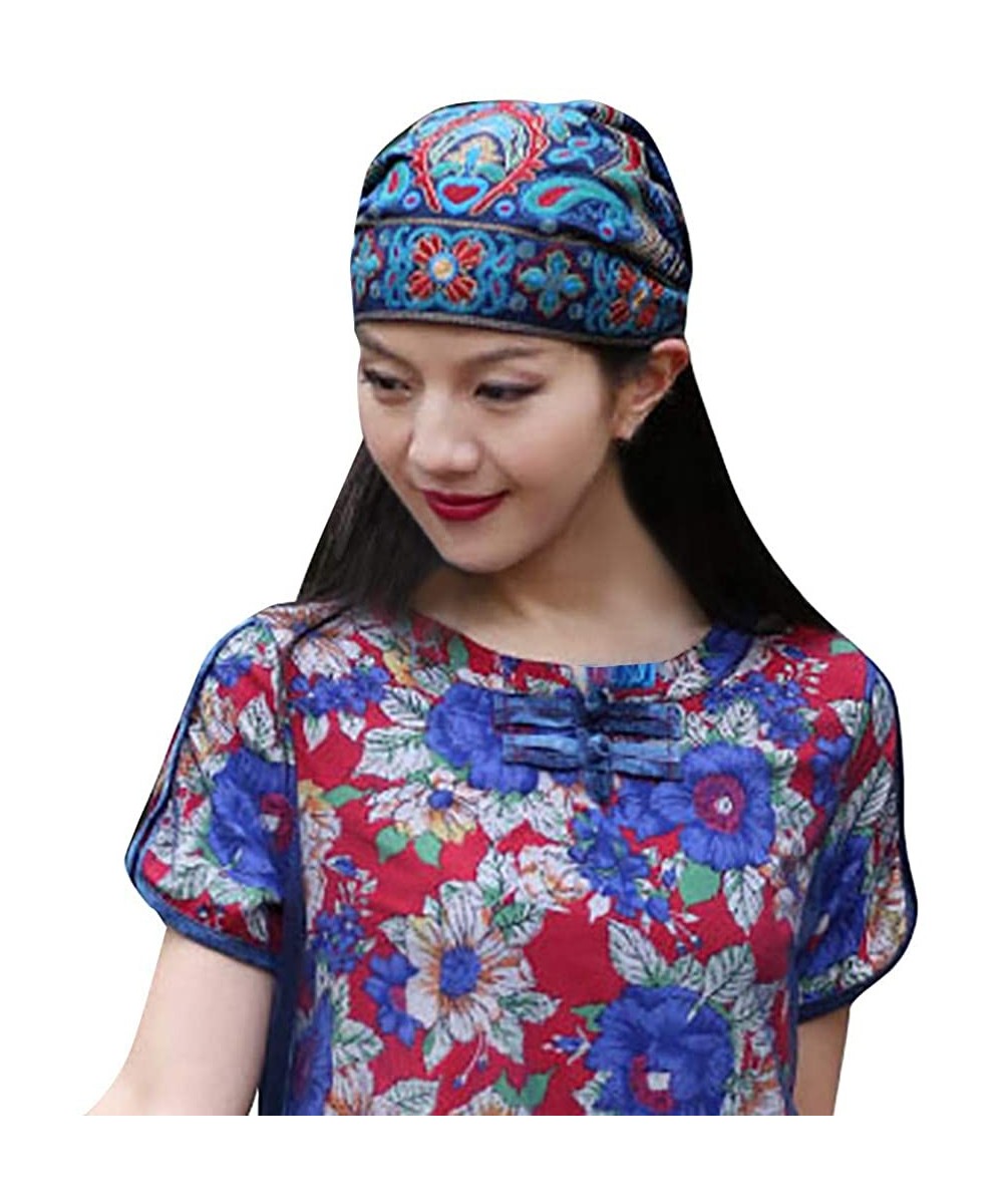 Skullies & Beanies Vintage Pleated Mexican Embroidery Flowers - Blue - CF18AKO63SQ $13.86
