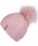 Sun Hats Winter Beanie for Women Warm Knit Bobble Skull Cap Big Fur Pom Pom Hats for Women - 08 Pink With Pink Pom - CO18558X...