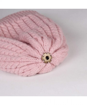 Sun Hats Winter Beanie for Women Warm Knit Bobble Skull Cap Big Fur Pom Pom Hats for Women - 08 Pink With Pink Pom - CO18558X...