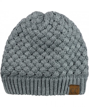 Skullies & Beanies Basketweave Knit Warm Inner Lined Soft Stretch Skully Beanie Hat - Light Melange Gray - CJ186YUY5D4 $19.12