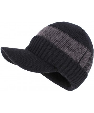 Skullies & Beanies Men's Winter Warm Thick Knit Beanie Hat with Visor - D-black - C218AHH6GR3 $14.40