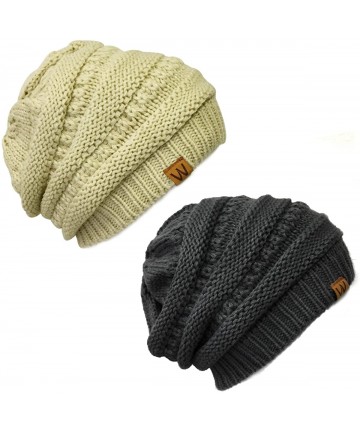 Skullies & Beanies Winter Thick Knit Slouchy Beanie (Set of 2) - Charcoal Grey and Beige - CO12KOKJL5H $27.87