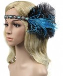 Headbands 1920s Flapper Headbands Great Gatsby Rhinestone Headpiece with Peacock Feather Jewel Hair Accessories - Blue - CD18...