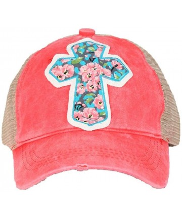 Baseball Caps High Ponytail Bun Trucker Mesh Vented Baseball Hat Cap - Flower Cross Pink - C618IRXZ6TQ $25.97