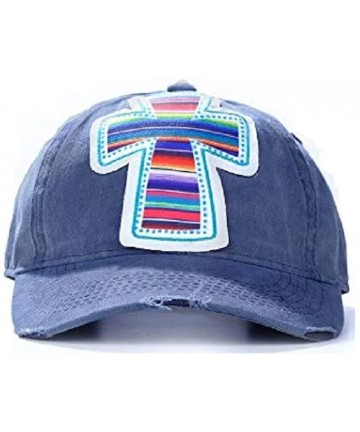 Baseball Caps Adjustable Serape Aztec Cross Hat Patch Vintage Distressed Cap Jp - Navy Blue - CL18RZ97YS3 $25.88