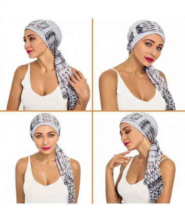 Skullies & Beanies Bamboo Cotton Lined Cancer Headwear for Women Chemo Hat with Scarfs of - Black+gray - CZ18WXOYGHL $33.02