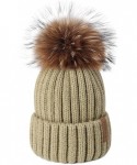 Skullies & Beanies Winter Knit Hat Detachable Real Raccoon Fur Pom Pom Womens Girls Warm Knit Beanie Hat - C112LVMP331 $23.89