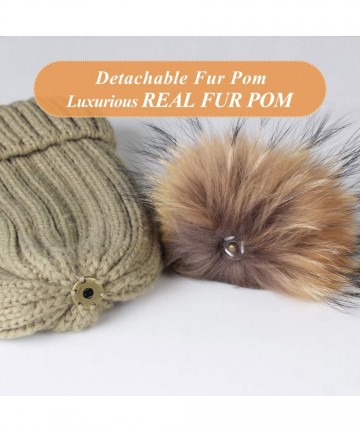 Skullies & Beanies Winter Knit Hat Detachable Real Raccoon Fur Pom Pom Womens Girls Warm Knit Beanie Hat - C112LVMP331 $23.89