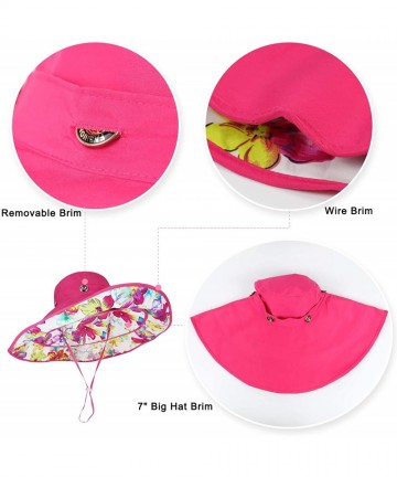 Sun Hats Womens Large Brim Floppy Foldable Roll up UPF 50+ Beach Sun Hat - Fuchsia - CI11ZVBXQQ5 $21.14