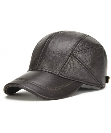 Baseball Caps Mens Cowhide Leather Solid Adjustable Baseball Cap Casual Cosy Sunshade Sport Cap - Coffee - CC186ANCH8C $34.01