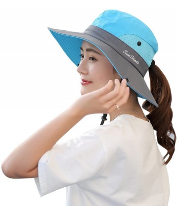 Sun Hats Women's Outdoor UV Protection Foldable Mesh Wide Brim Beach Fishing Hat - Sky Blue - CG18E0II5WQ $16.85