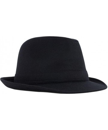 Fedoras Men's Classic Manhattan Structured Gangster Trilby Fedora Hat with Band - Black - C017Z4T9DUA $19.98