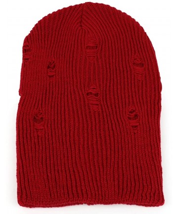 Skullies & Beanies Vintage Frayed Pattern Knit Deep Slouchy Beanie - Red - C11884DAMZ8 $15.59