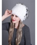Skullies & Beanies Women Real Fur Warm Skullies Beanie- Rex Rabbit Fur Hat Winter Knit Hats with Fox Fur - Color 10 - CK18AGI...
