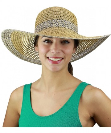Sun Hats Women's Open Weaved Multicolored Band and Wide Brim Floppy Summer Sun Hat - Lilac - CC17YU8A7ZL $18.21