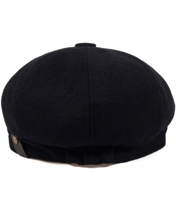 Newsboy Caps Men's Wool Newsboy Hat Flat Top Cap Cabbie Cap Ivy Driving Hat Cotton Beret - Black - CM18Z6YL0KH $22.32