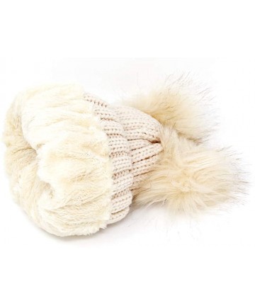 Skullies & Beanies Women's Winter Fleece Lined Chunky Cable Knitted Double Pom Pom Beanie Hat - Beige - CC18IQ0ZUE5 $11.28