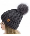 Skullies & Beanies Womens Winter Ribbed Beanie Crossed Cap Chunky Cable Knit Pompom Soft Warm Hat - Dark Grey - CZ18MH4HCWG $...