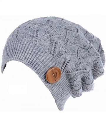 Skullies & Beanies Womens Winter Knit Beanie Hat Plush Fleece Lined - Grey Button - C418XYNTYUO $41.55