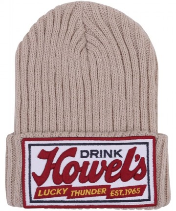 Skullies & Beanies Howel's Stitched Logo Fold-Over Ribbed Stretch Knit Skully Beanie Hat - Beige - CX125HJAIWJ $23.81