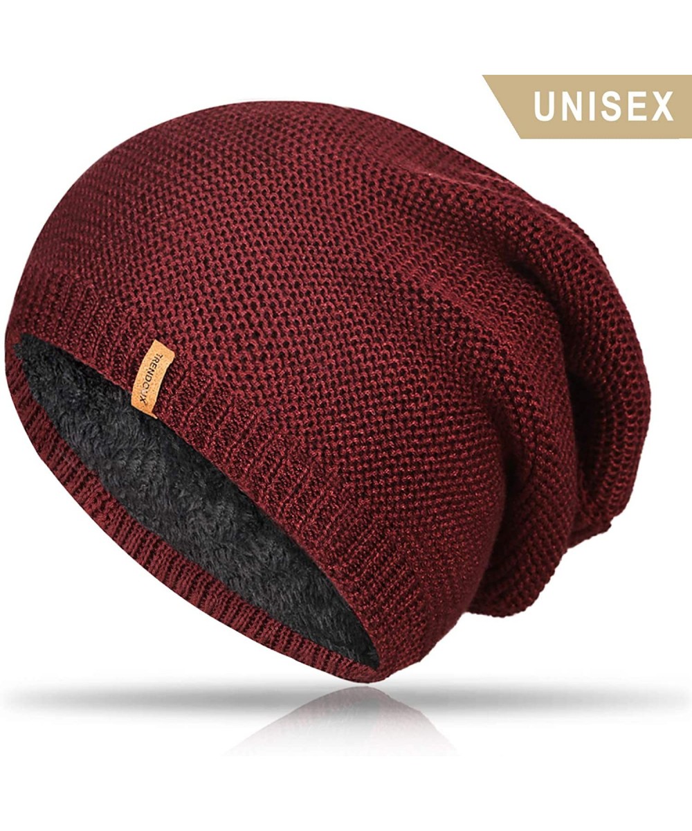 Skullies & Beanies Beanie Hat Winter Warm Knit Hats Cold Weather Skull Cap for Men Women - Slouchy Red - CL192A382M2 $17.86