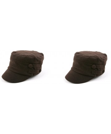 Newsboy Caps Women's Military Cadet Style Winter Hat P241 - 2 Pcs Brown & Brown - CW11ZOQVTLB $42.34