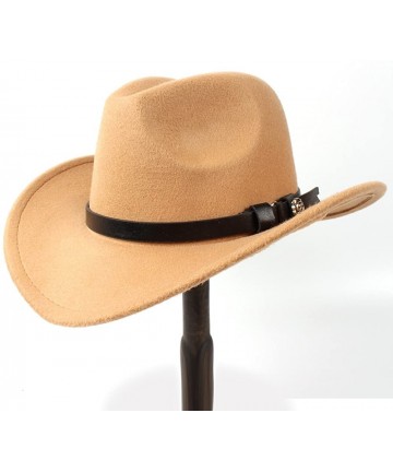Cowboy Hats Men's Western Cowboy Hat Lady Felt Cowgirl Sombrero Caps Cap for Women - Khaki - CR18UWN6QQY $30.25