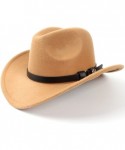 Cowboy Hats Men's Western Cowboy Hat Lady Felt Cowgirl Sombrero Caps Cap for Women - Khaki - CR18UWN6QQY $23.21