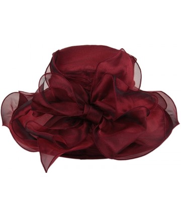 Sun Hats Women's Kentucky Derby Sun Hat Church Party Wedding Dress Organza Hat - Wine Red - CU18D0DIEKI $21.23