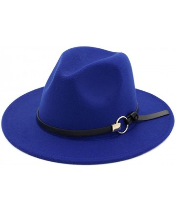 Fedoras Women Wide Brim Vintage Jazz Hat Fedora with Belt - Blue - C618DXOH0II $17.24