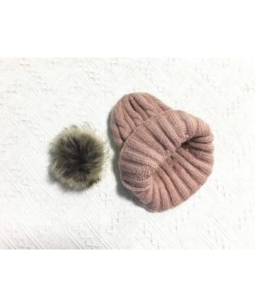 Skullies & Beanies 2PCS Parent-Child Hat Winter Warm Soft Knit Hat Beanie Ski Cap with Removable Pom Pom - Pink - CX18T3CZAI4...