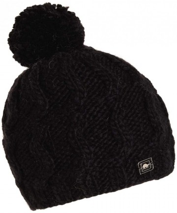 Skullies & Beanies Women's Puli Merino Wool Hand Knit Sherpasoft Fleece Lined Pom Hat - Black - C6186RQOG0Q $50.64