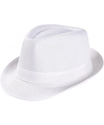 Fedoras Unisex Trilby Gangster Cap Beach Sun Straw Hat Band Sunhat - White - CR18LATXUII $13.47