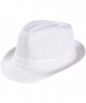 Fedoras Unisex Trilby Gangster Cap Beach Sun Straw Hat Band Sunhat - White - CR18LATXUII $13.47