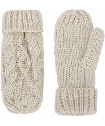 Skullies & Beanies 3 in 1 Women Soft Warm Thick Cable Knitted Hat Scarf & Gloves Winter Set - Sand Gloves W/ Lined - CB12MDU5...