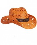 Cowboy Hats Straw Cowboy Hat W/Vegan Leather Band & Beads- Shapeable Brim- Beach Cowgirl - Orange - CE11UYA76T5 $31.50