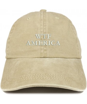 Baseball Caps WTF America Embroidered Washed Cotton Adjustable Cap - Khaki - C7185LTLEHY $25.38