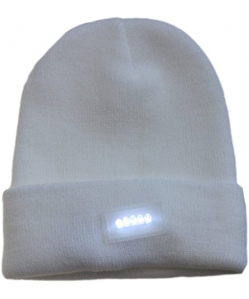 Skullies & Beanies Mens Winter 5 lED Lights Lighted Night Fishing Knitt Beanie Hat Cap Roll-up Brim - White - CF1298502KH $13.01