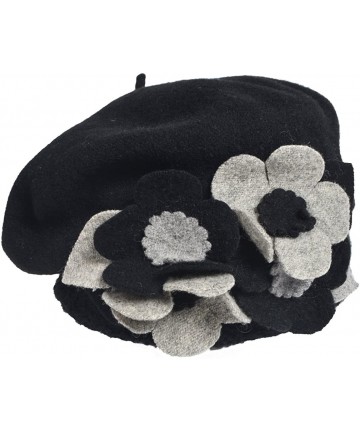 Berets Lady French Beret 100% Wool Beret Chic Beanie Winter Hat HY023 - Black - C412NSN74Y9 $24.75