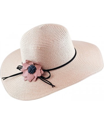Sun Hats Womens Floppy Summer Sun Beach Wide Brim Straw Hat - Fh2-light Pink - CV18D798XWU $17.21