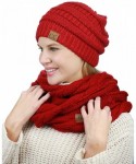 Skullies & Beanies Unisex Soft Stretch Chunky Cable Knit Beanie and Infinity Loop Scarf Set- Red - CT18KIU22GA $34.63